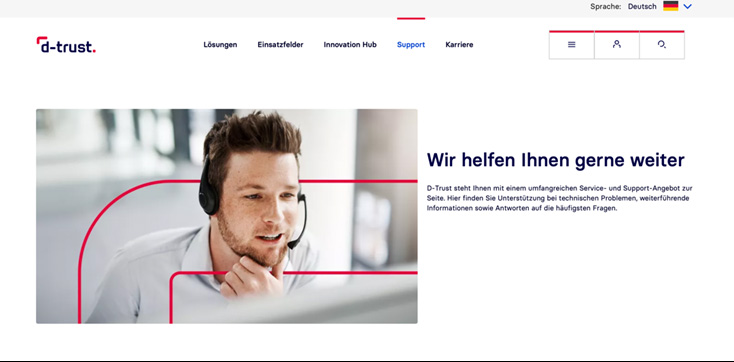 Ansicht der Supportseite Ansicht der Supportseite